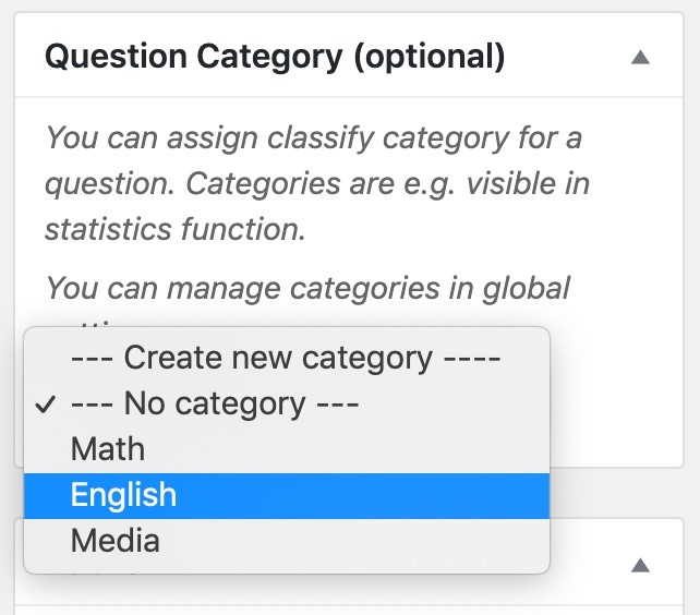 LearnDash question category selection