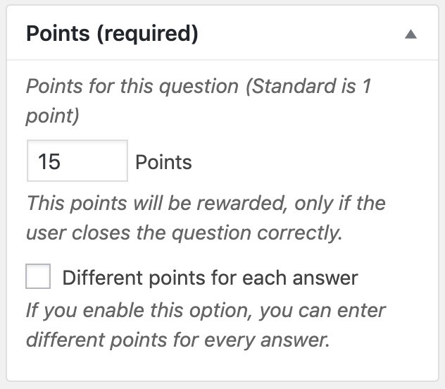 Choose points to be awarded for a question